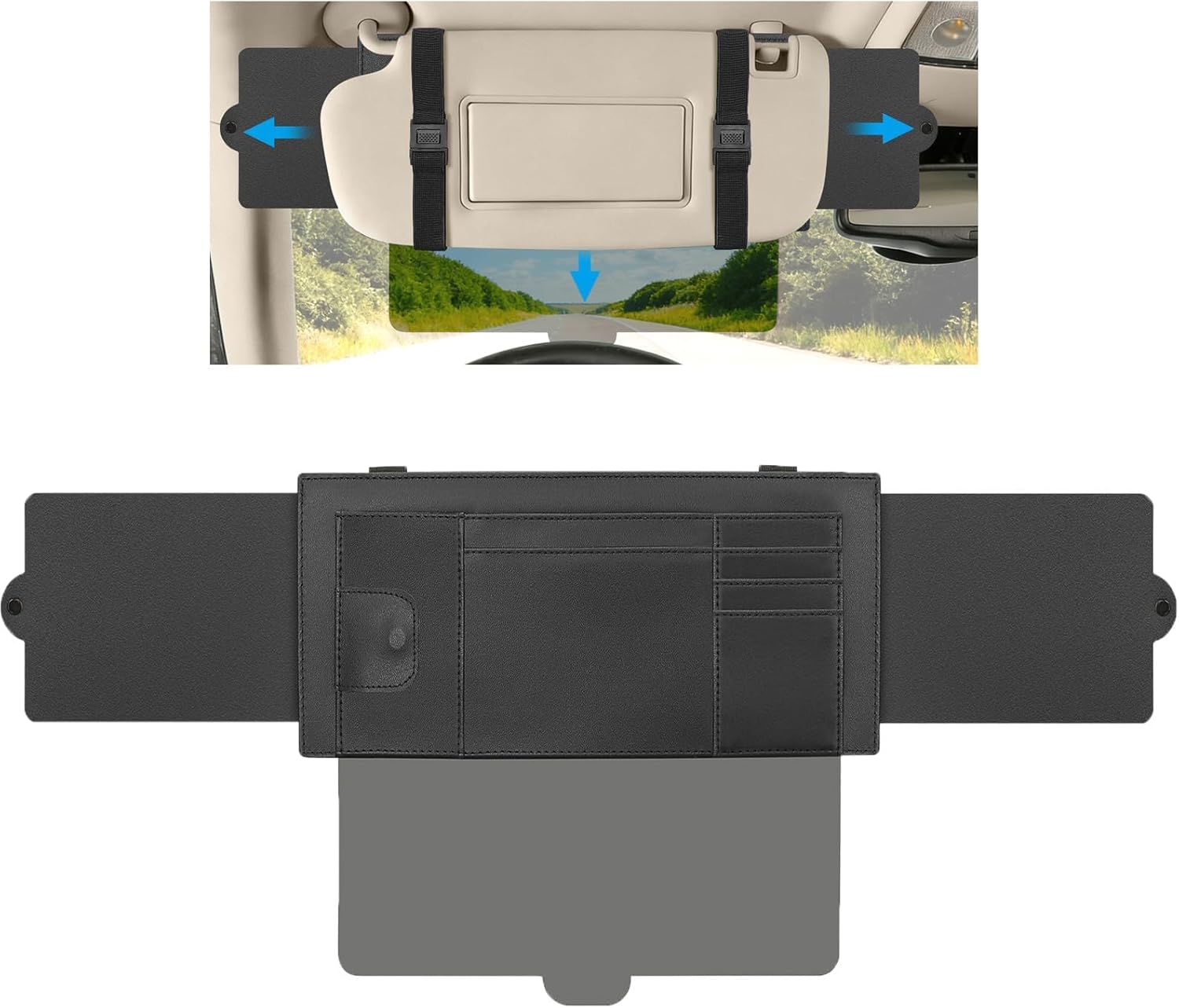 Sun Visor Extender for Car,Upgraded Adjustable Sun Visor with Lens and Dual Side Sunshade, with Storage Function, Anti-Glare/UV, Suitable for Sedans and SUVs