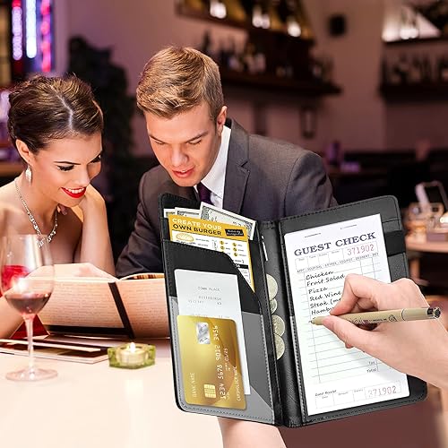 Miniatura 6 de Libros negros para meseracamarero con bolsillo para dinero con cremallera, lindo organizador de libros de camarera, accesorios para delantales de