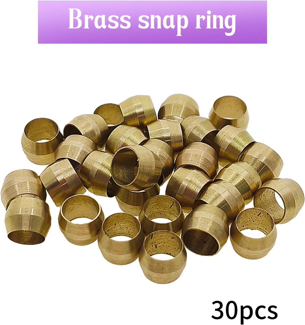 AnRui Tube OD 1/4" Brass Compression Sleeves Ferrules, 30Pack Brass Ferrule Fitting Brass Compression Fitting Assortment Kit for Truck Air Lines Water Gas Pipe