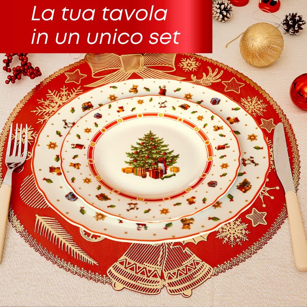 Servizio Piatti Natalizi - Set Piatti 6 Persone - Adatti alla Lavastoviglie -Porcellana - Piatti Moderni - Articoli Natalizi - 18 Pezzi Servizio Piatti Natalizio (SET TAVOLA NATALE)