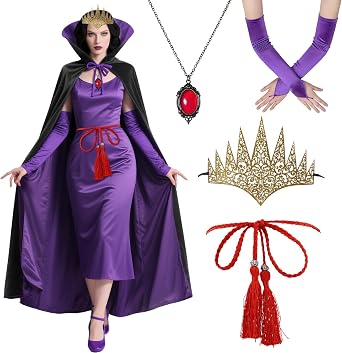 Womens Evil Wicked Queen Cape Cloak Costume Set Fairy Tale Deluxe Costume Accessories Set for Party Cosplay