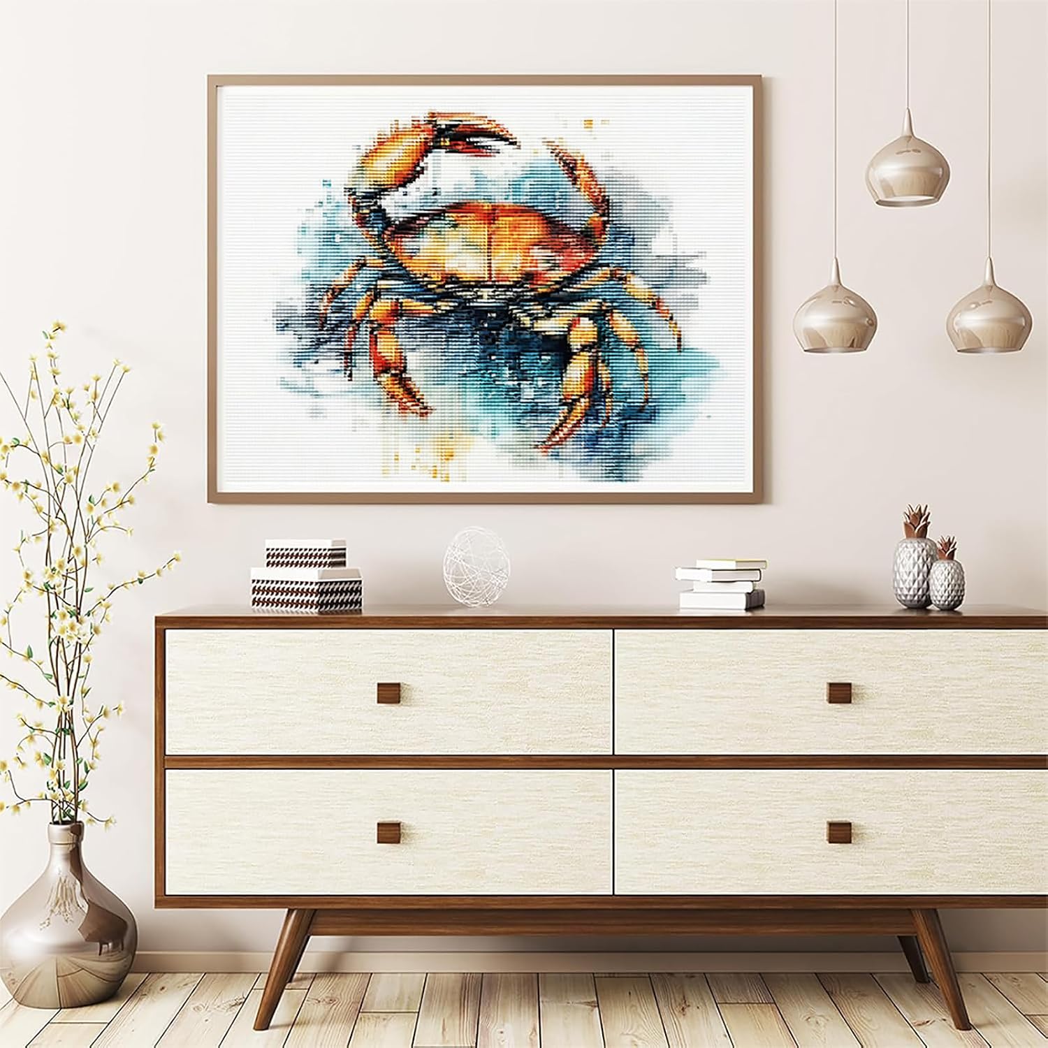 KFBXZIP Watercolor Crab 11CT Counted Cross Stitch Kits Color Printed Stamped Cross Stitch Supplies Needlework Printed Embroidery Kits DIY Kits Needlepoint Starter Kits, 12x16 inch