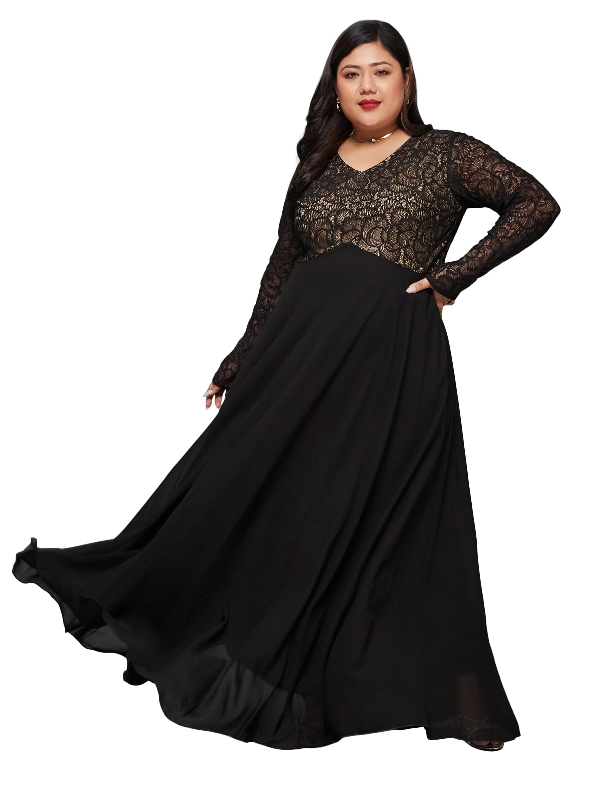miss chase a+ Women's V-Neck Full Sleeve Maxi Dress-picture-19