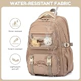 School Backpack Girls Teenagers School Bag for Girls from 5th Grade Large Backpack Casual School Bag 15.6 Inch Laptop with Cute Pendant for Primary School Secondary School, khaki, 32 x 20 x 46 cm - 5