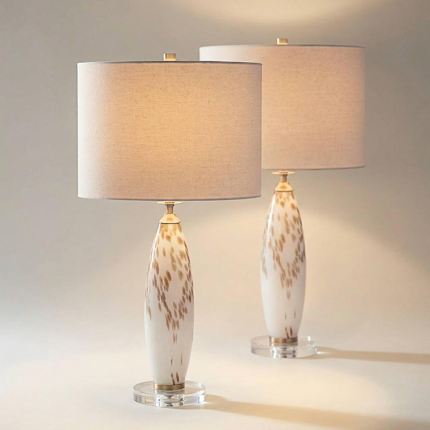 360 Lighting Melina 27 1/2" High White and Beige Glass Table Lamp Set with Dimmer