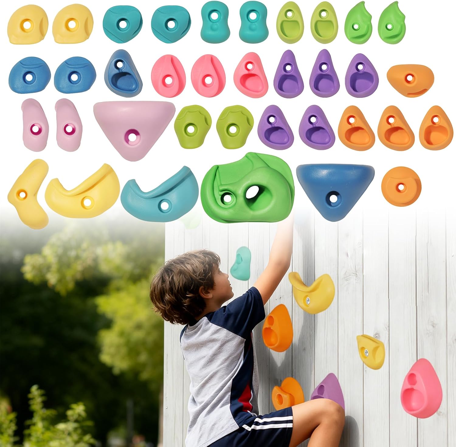 36 PCS Rock Climbing Wall for Kids,Rock Wall Climbing Holds,Adults Climbing Wall Grip Kits Holds Up to 230 lbs for Outdoor Indoor Home Playground Climbing Holds（Pastel Color）