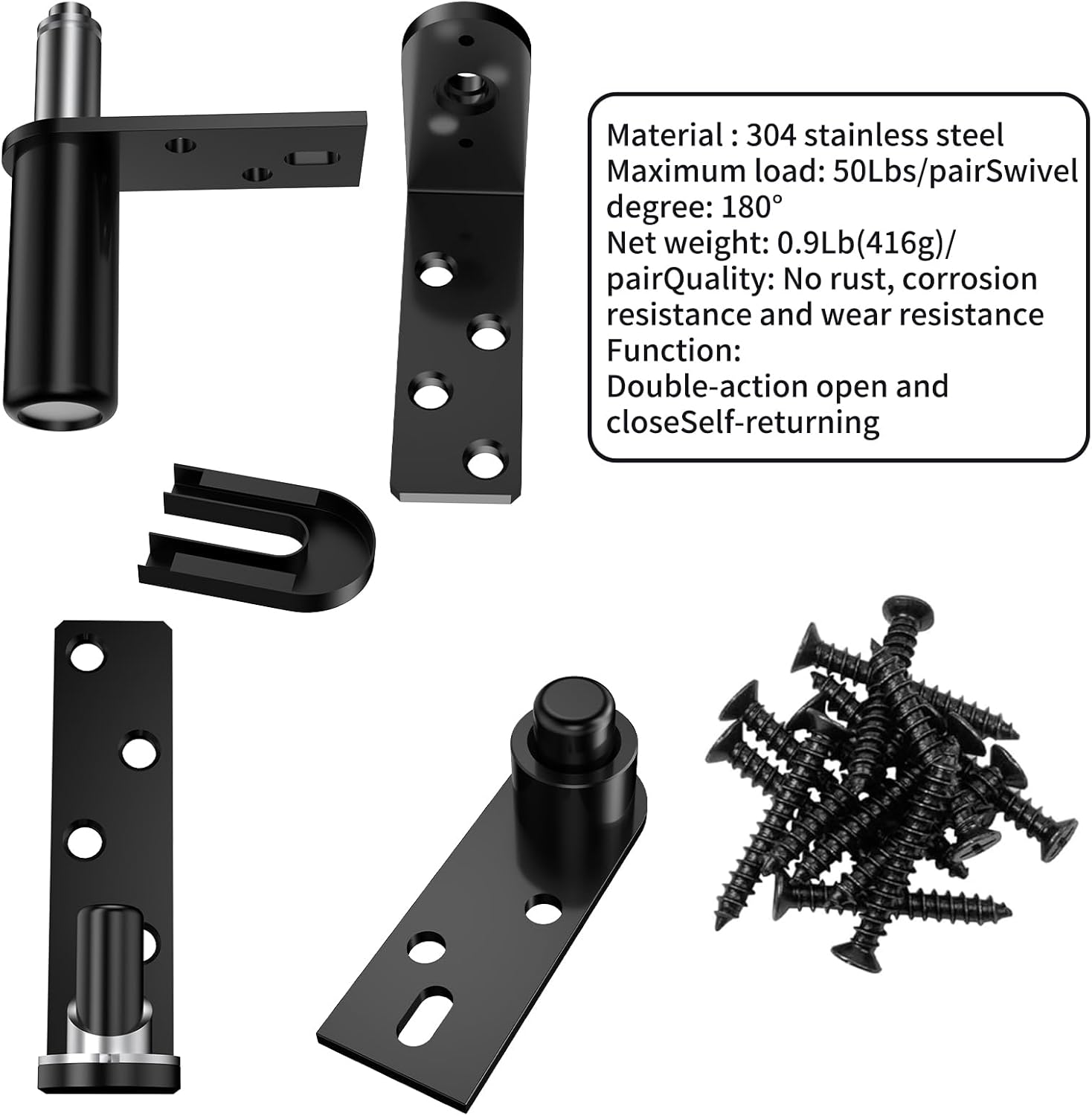 Saloon Door Hinges 304 Stainless Steel Swinging Door Hinge, Heavy Duty Double Swing Hinges Cafe Door Hinges for Swinging Door (Black)