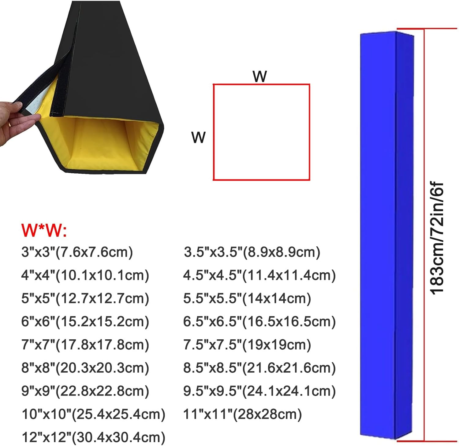 Basketball Pole Pad Hoop Pole Padding 4" 7" 12", 6ft Tall Gym Pole Padding Square Beam Wrap, Foam Padding for Square Pole, Basement Poles Safety Pads