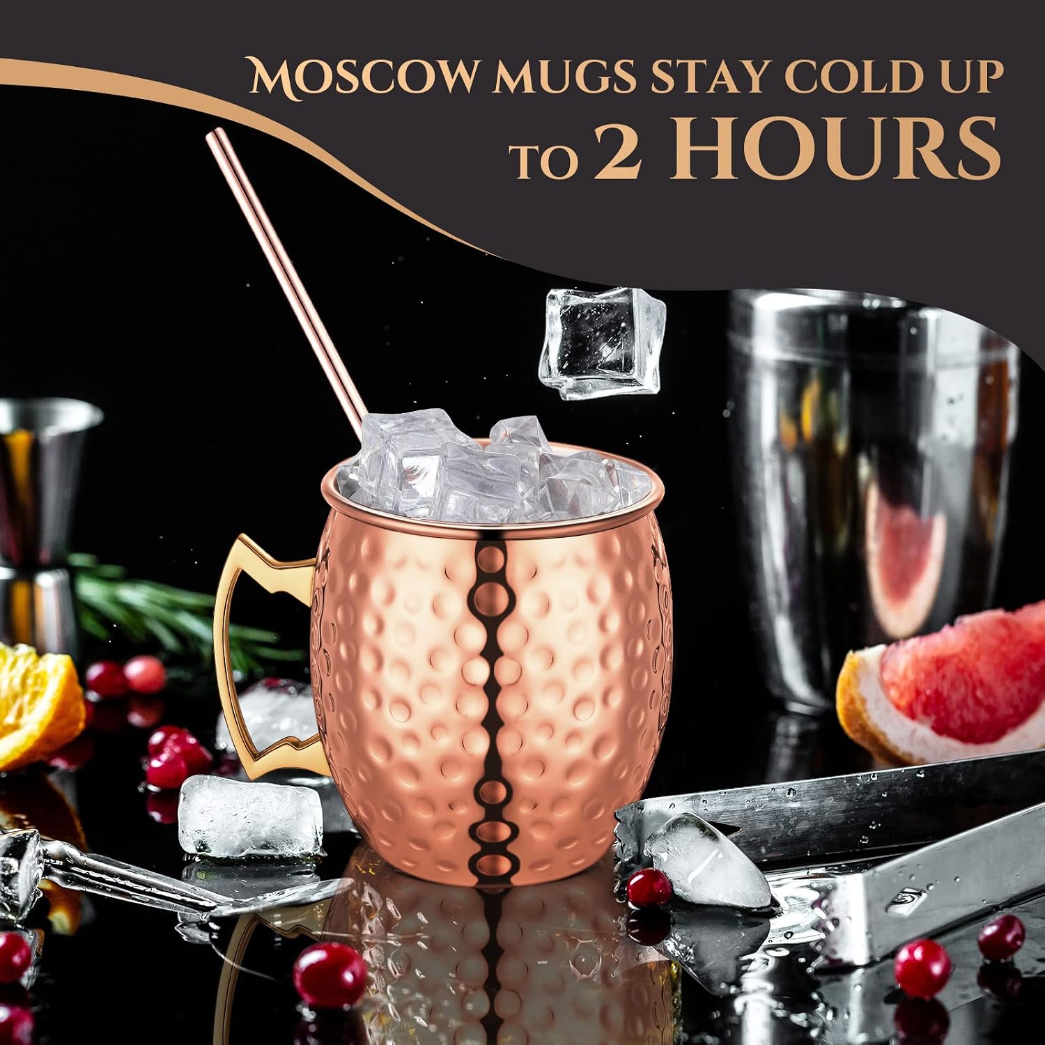 Yinder 16 Packs Moscow Mule Cups 18 oz Rose Gold Stainless Steel Mule Mugs with Straws Lacquered Hammered Finish Cups for Friends Family Loved Ones Wedding Gift