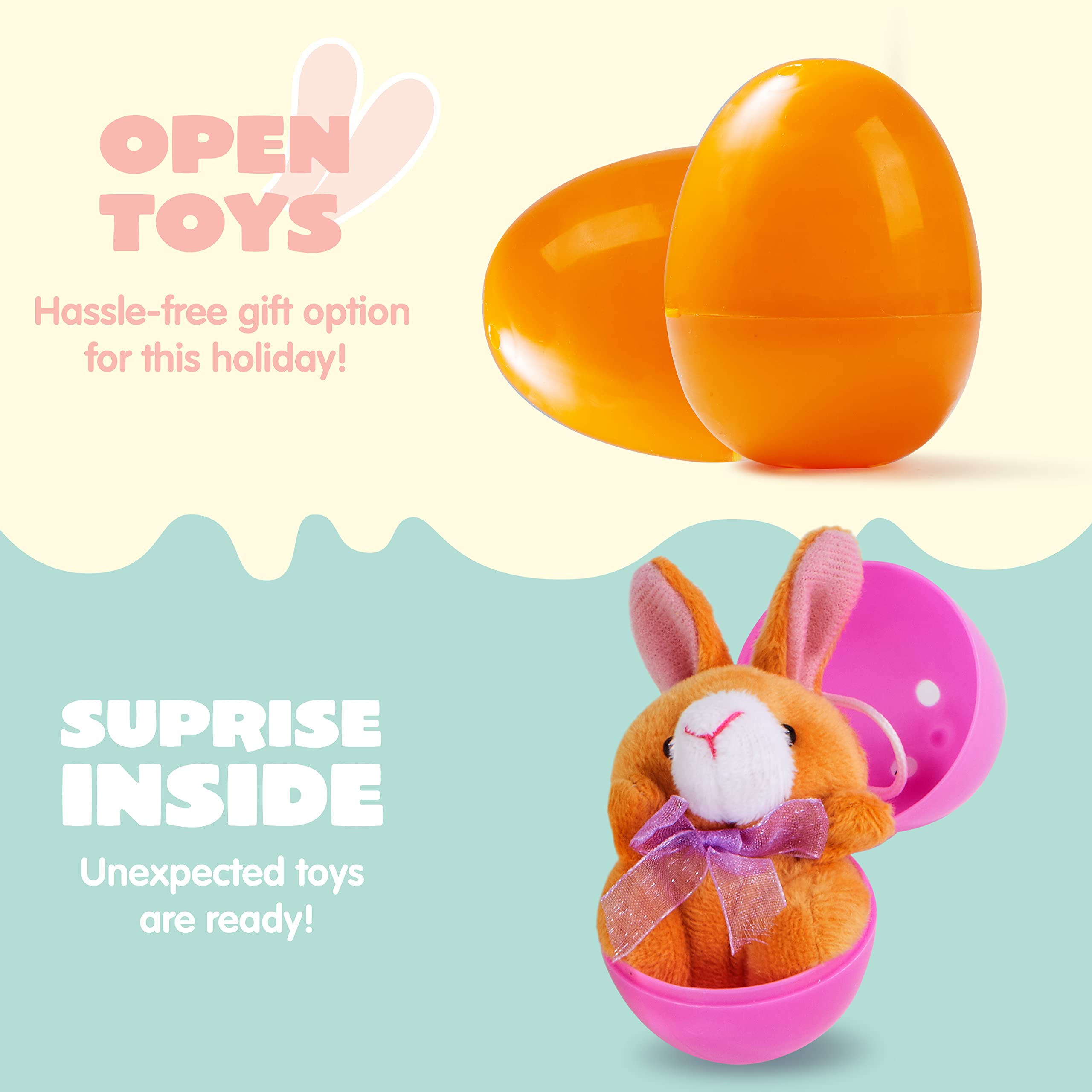 JOYIN 18 Pcs Pre-Filled Easter Eggs with Plush Animal Toys, Egg Filled Keychain for Kids Hunt Goodie Bag Fillers Basket Stuffers and Party Favor