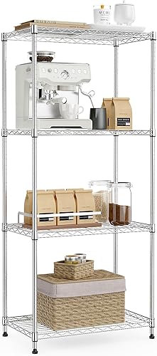 IZEUK Estantes de almacenamiento de metal cromado de 4 niveles, organizador de estantería de alambre ajustable para cocina, baño, hogar, 1000