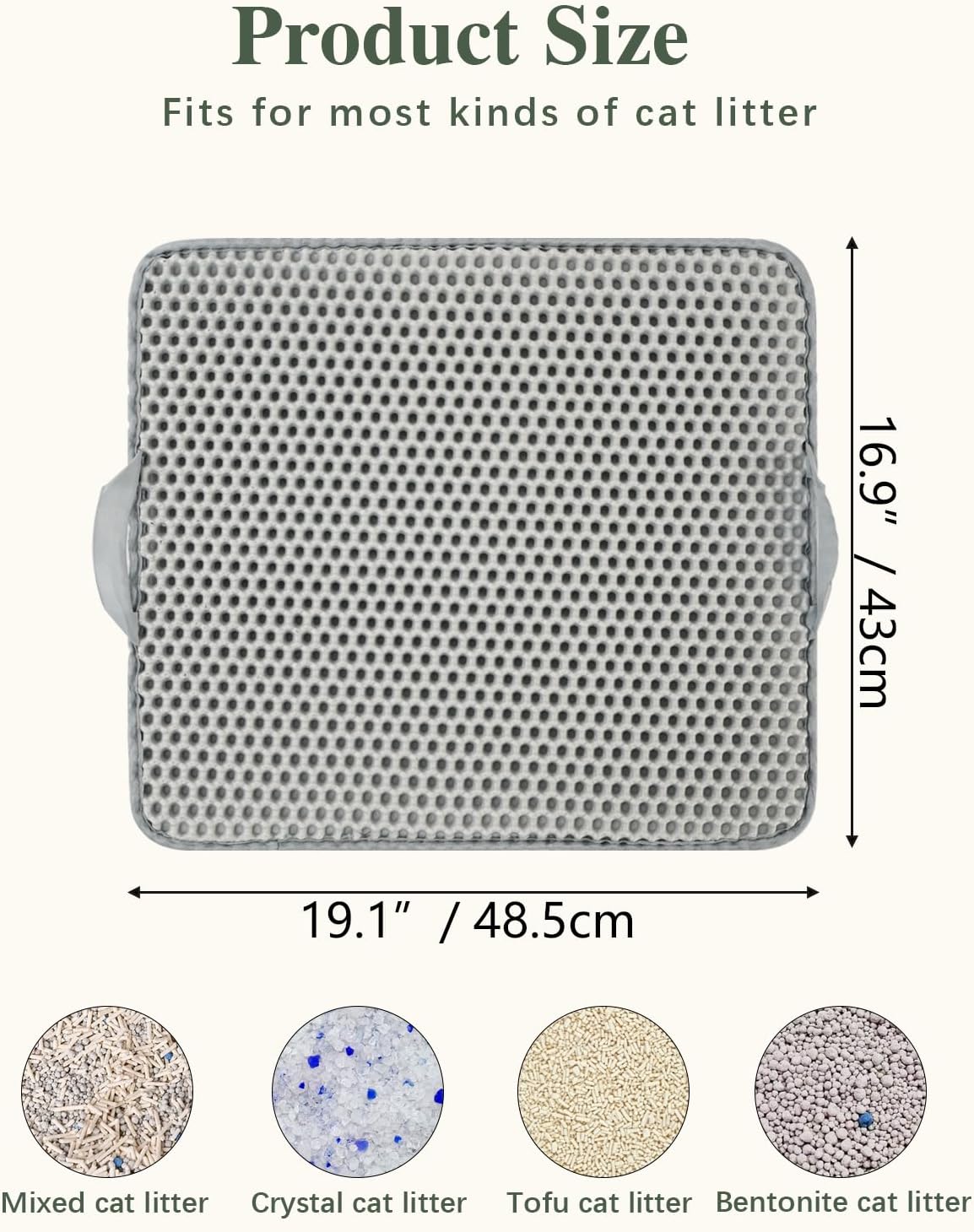 SETVSON Cat Litter Mat, Small Double Layer Cat Mat for Litter Box, Honeycomb Trapping pad, Waterproof Urine Proof, Easy Clean, Non Slip for Floor, Apartment, Living Room,19.1 x 16.9 x 0.59 Inch, Gray
