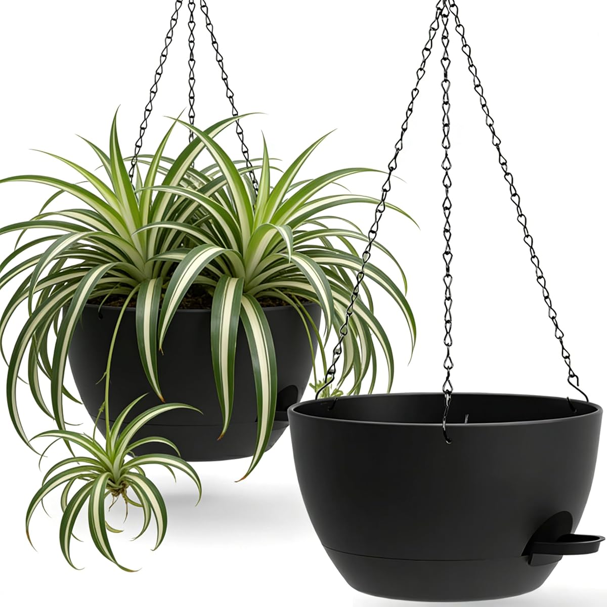 13 Inch 2 Pack Large Self Watering Hanging Planters for Indoor Outdoor Plants, Hanging Plant Pots with Removable 50 Oz Reservoir, Plastic Hanging Basket for Window Porch Garden Balcony, Black