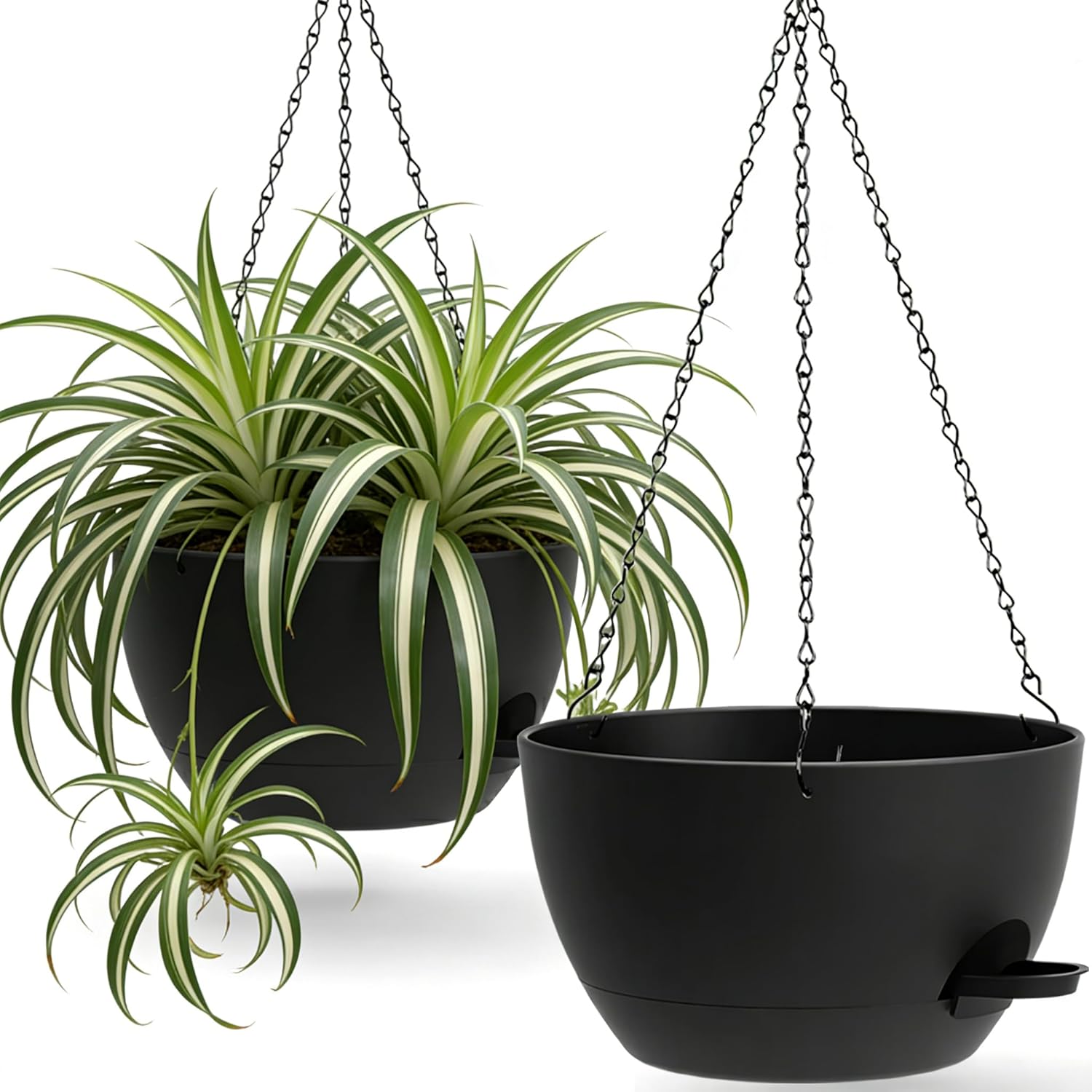 UOUZ 13 Inch 2-Pack Self-Watering Hanging Planters with 50oz Reservoir - Indoor Outdoor Black Pots for Pothos, Ferns & Herbs