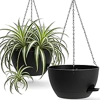 UOUZ 13 Inch 2-Pack Self-Watering Hanging Planters with 50oz Reservoir - Indoor Outdoor Black Pots for Pothos, Ferns & Herbs