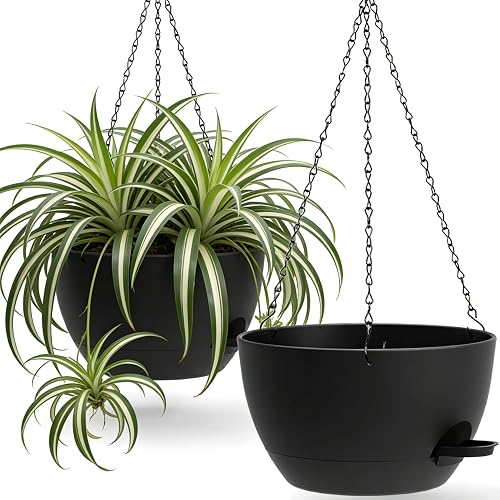 UOUZ 13 Inch Self Watering Hanging Planters 2 Pack, Large Hanging Pots with 50 Oz Reservoir for Indoor Outdoor