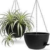 13 Inch 2 Pack Large Self Watering Hanging Planters for Indoor Outdoor Plants, Hanging Plant Pots with Removable 50 Oz Reservoir, Plastic Hanging Basket for Window Porch Garden Balcony, Black
