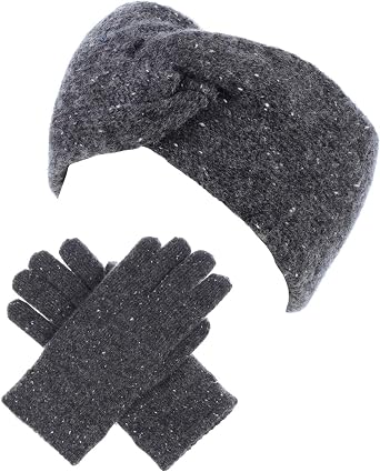 Acessory Necessary Winter Solid Toasty Warm Fleece Lined Knit Gloves & Headband 2-piece Set