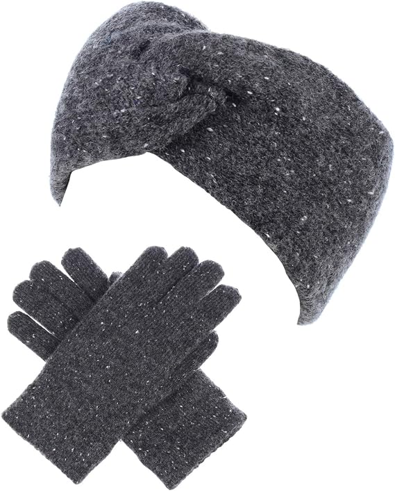 Acessory Necessary Winter Solid Toasty Warm Fleece Lined Knit Gloves & Headband 2-piece Set
