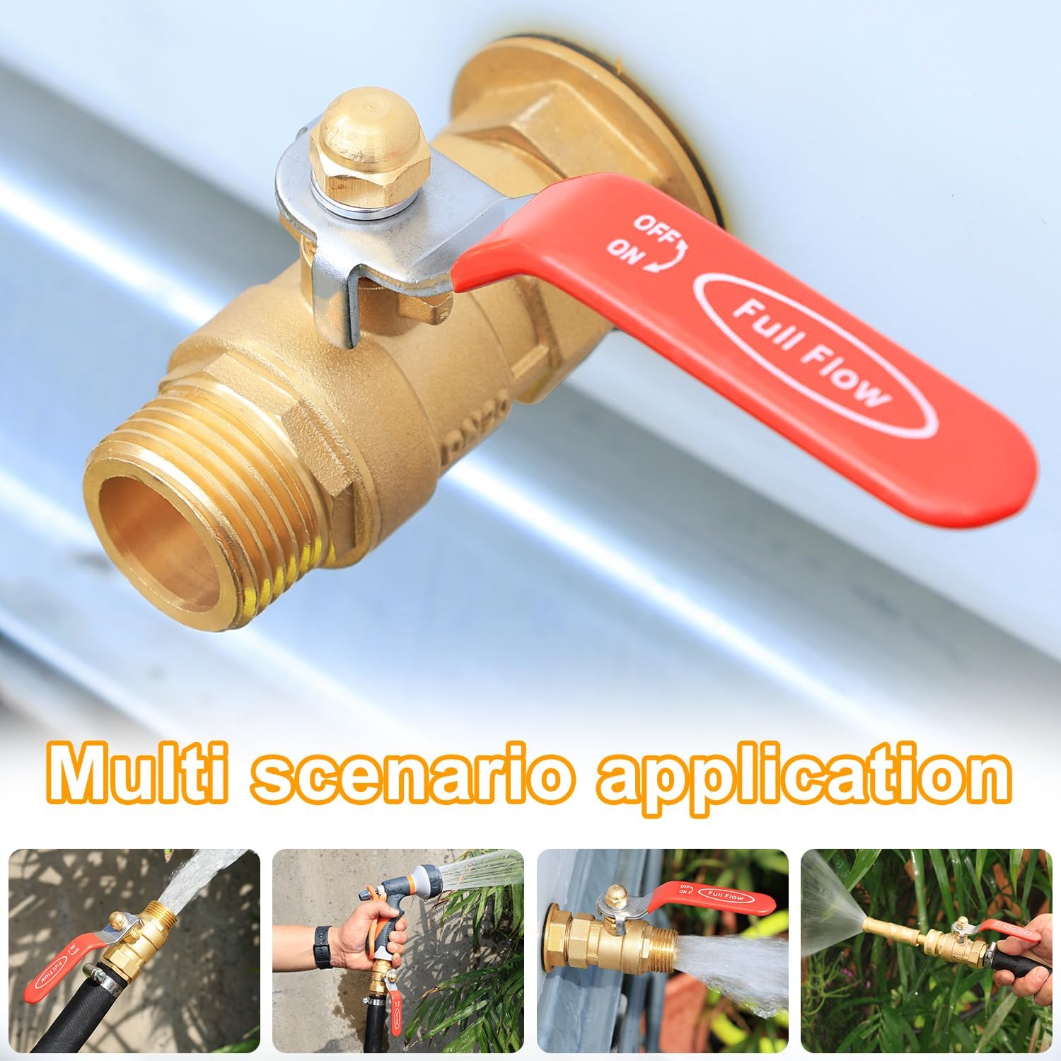 UNWAVER Garden Hose Shut Off Valve,3/4" GHT Heavy Duty Brass Full Flow No-Restrict Water Shut-Off Ball Valve Connector with Extended Handle,Outdoor Lawn Hose End Control Valve（ Long Handle 2PCS)
