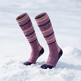 Meias femininas de lã Merino, meias térmicas para esqui e snowboard na altura do joelho