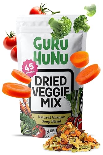 GURU HUNU Dehydrated Vegetables, Premium Soup Mix, Dried Vegetables For Soup, Dehydrated Freeze Dried Bulk Dehydrated Veggie Blend For Ramen Emergency and Camp Food Supply No Salt (2lb)