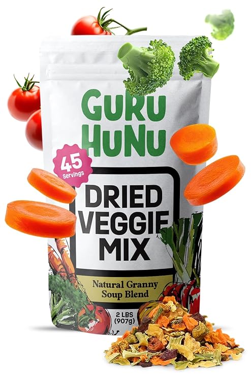 GURU HUNU Dehydrated Vegetables, Premium Soup Mix, Dried Vegetables For Soup, Dehydrated Freeze Dried Bulk Dehydrated Veggie Blend For Ramen Emergency and Camp Food Supply No Salt (2lb)