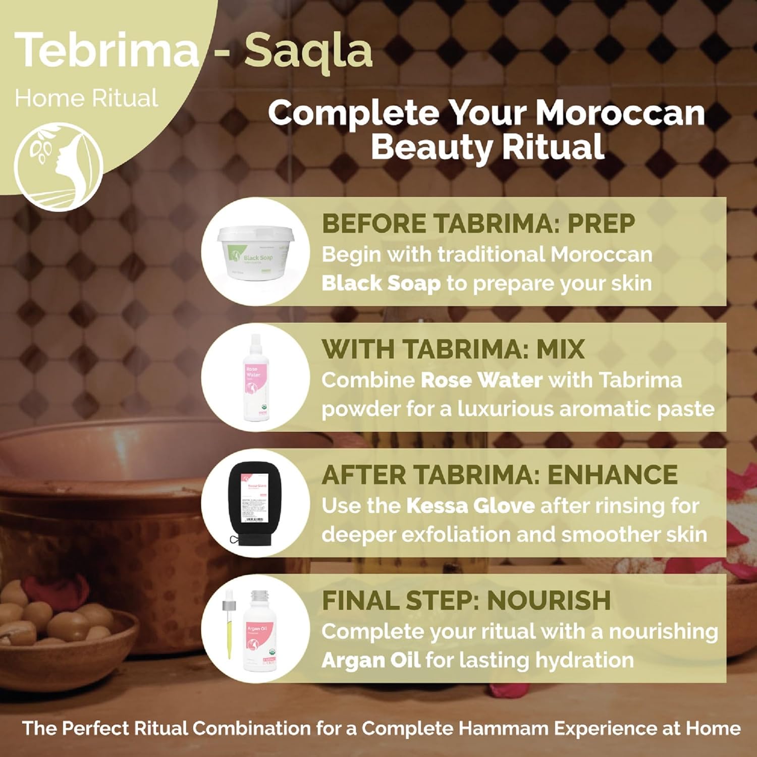Fatima's Garden Moroccan Hammam Exfoliant - Authentic Tabrima/Seqla Powder for Smooth, Radiant Skin - 250g