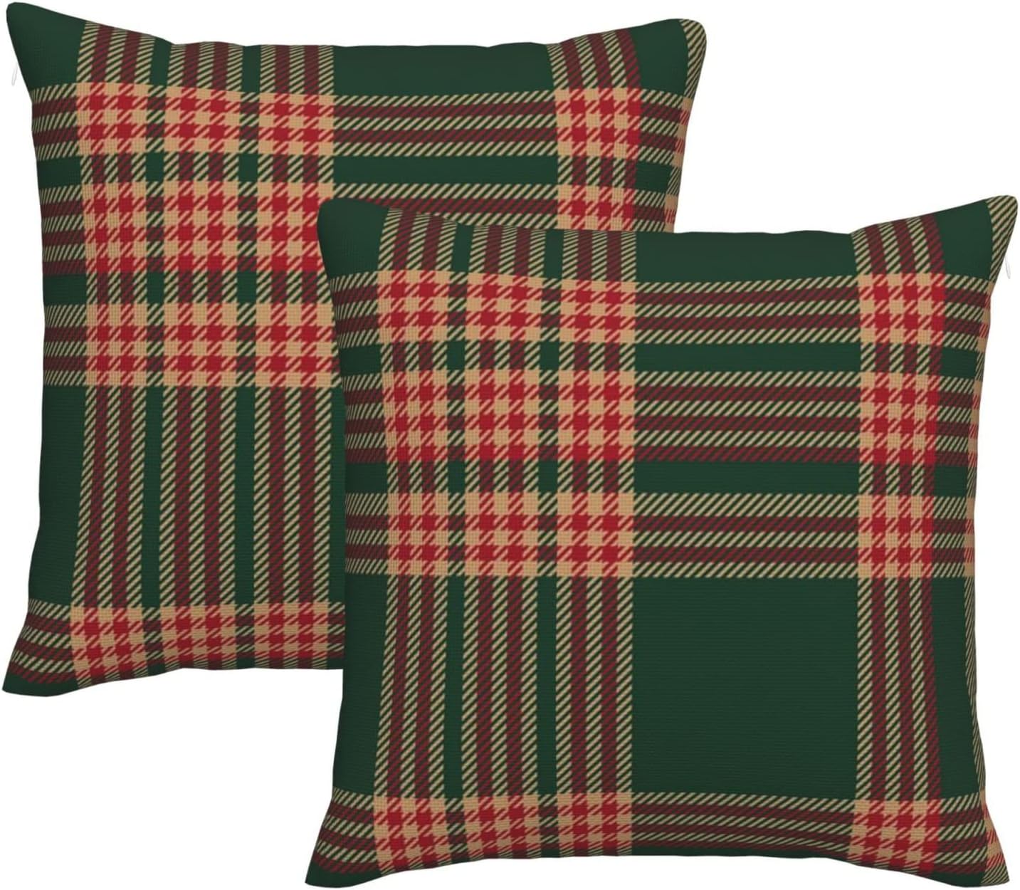 Red and Green Christmas Plaid Throw Pillow Covers 18x18 Inch Set of 2, Scottish