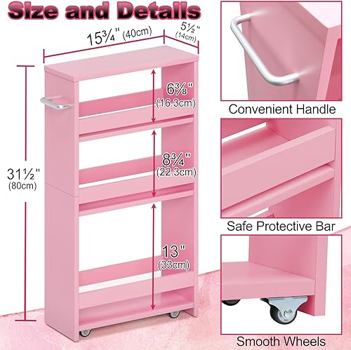 Miniatura 7 de MARTY Carrito de almacenamiento delgado, estantería rodante de 4 niveles con ruedas, carrito de cocina con ruedas, organización de cuarto de