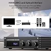 Inwa Amplificador de Audio Bluetooth Estéreo, 200W Doble Canal Mini Receptor Hi-Fi Estéreo, Amplificador de Potencia 2.0CH con HDMI(ARC), Óptico, Coaxial, USB, RCA para Altavoces de Hogar 100W x 2 con Pantalla LED, Control de Graves/Agudos 7