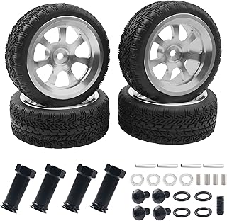 HIRCQOO Metal 12mm Hex Hub Wheel Rims & 2.55' Rubber Tires with 30mm Extension Hex Hub Adapter Compatible with Wltoys 144001 A959 A959-B 124019 124018 1/18 1/14 RC Car (Silver)