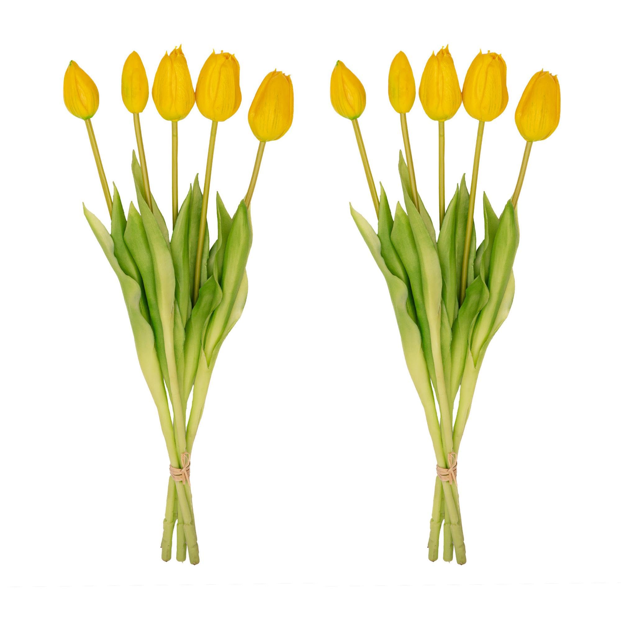 Ramo de Tulipanes Artificiales Tacto Real, Amarillo, 10 Piezas, 42 cm