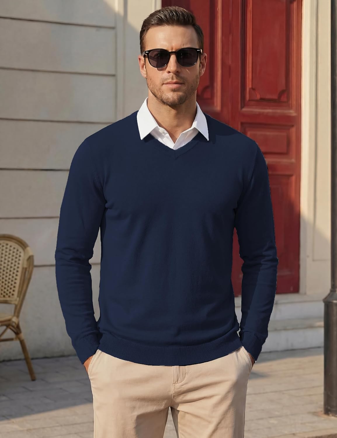 MAGNIVIT Men's V Neck Pullover Light Weight Long Sleeve Knit Soft Fashion Ribbed Sweater - Image 2