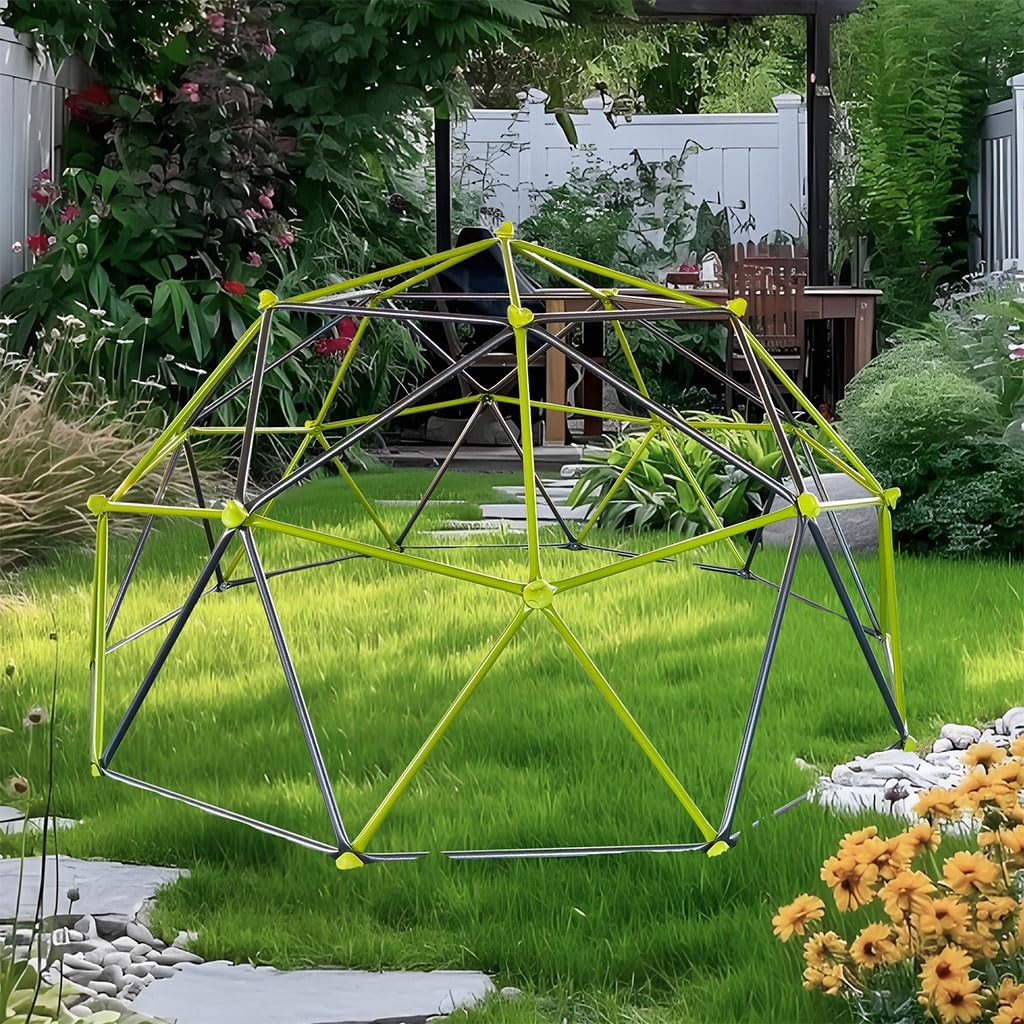 Climbing Dome, 10FT Geometric Dome Climber with Hammock and Swing,Outdoor Jungle Gym for Kids with Colorful Climbing Stones for Outdoor Backyard Play Equipment