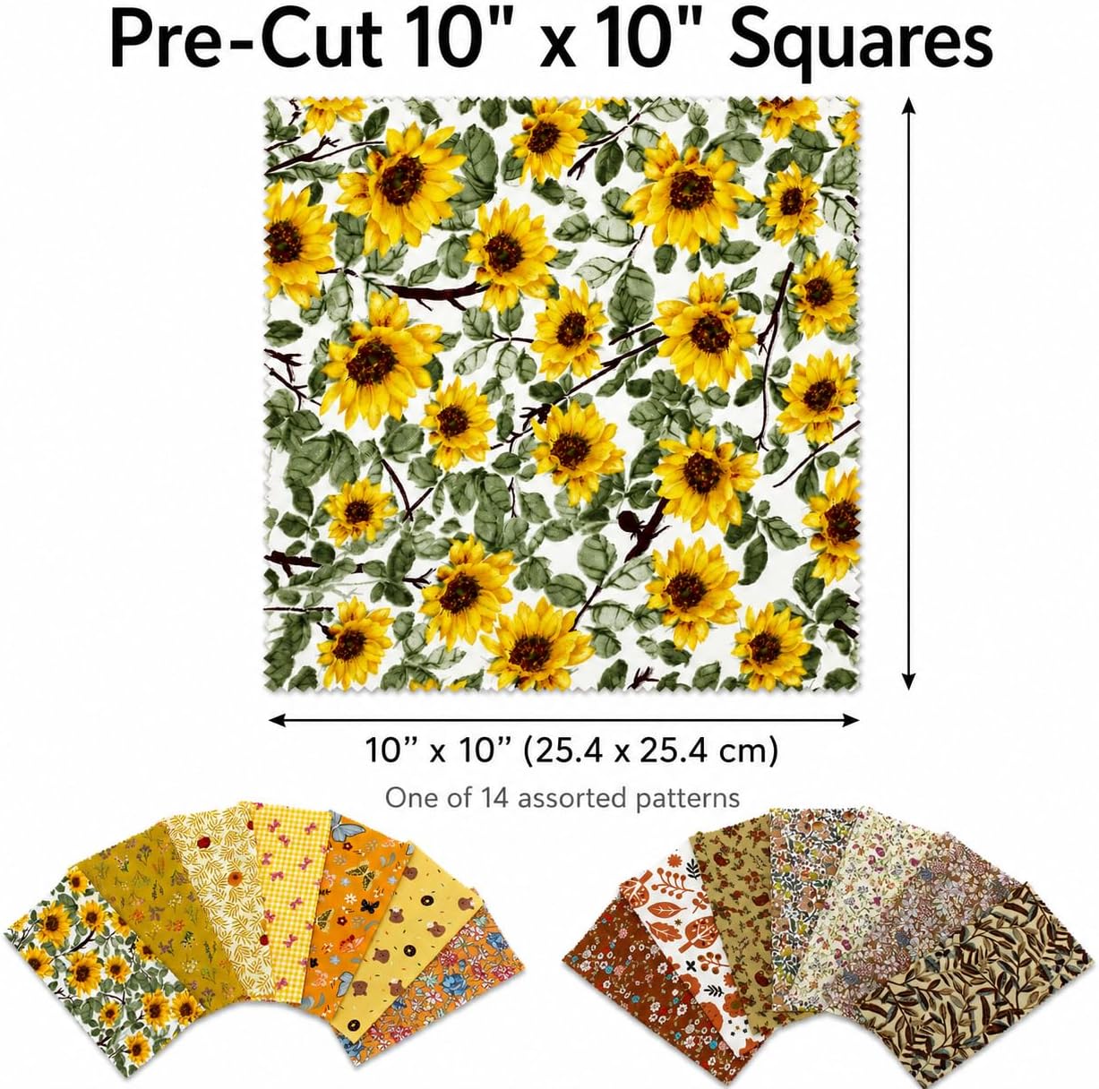 42 Pcs Autumn Quilting Fabric Squares, 10x10 Inch Cotton Precut Squares image 3