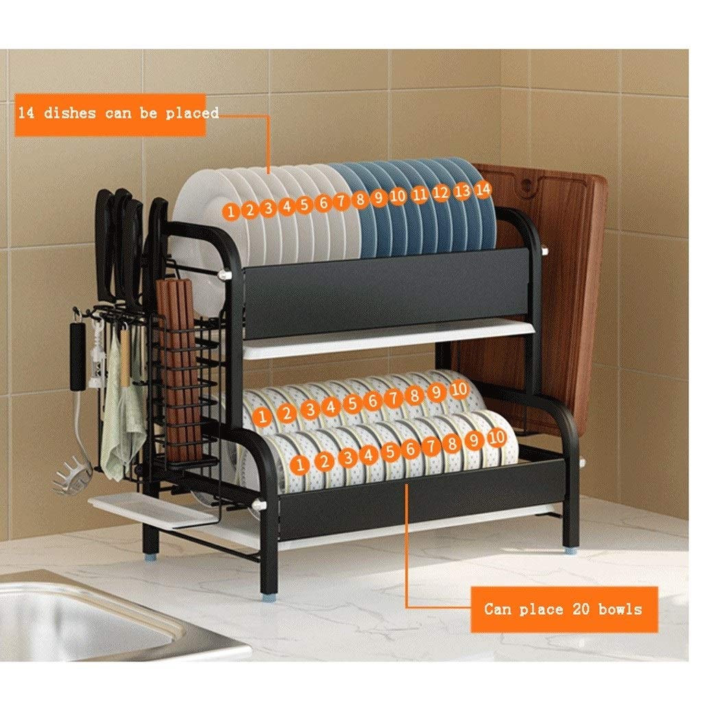 Geschirrkorb 2-Schicht-Edelstahl mit Ablaufplatte Abtropfbrett ablassen Rack-Geschirr Drying Geschirr Abtropfgestell