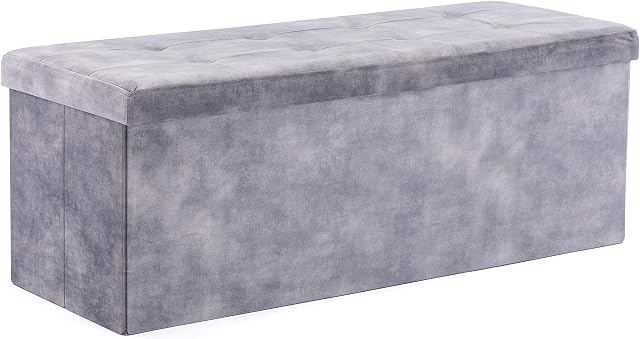 HNNHOME 110 x 40 x 40cm Velvet Pouffe Folding Storage Ottoman Footstool Box Toy Chest with Lid, Foldable Foot Stool Seat for Living Room, Bedroom (Lava, Extralarge)