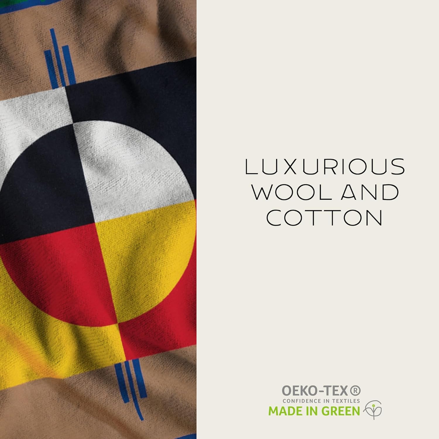 Pendleton The Legendary Collection Jacquard Robe Blanket - 64" x 80", Wool Cotton Throw Blanket, Reversible, Wool Felt Binding, Breathable, Napped, Great for Home and Travel - Circle of Life Khaki