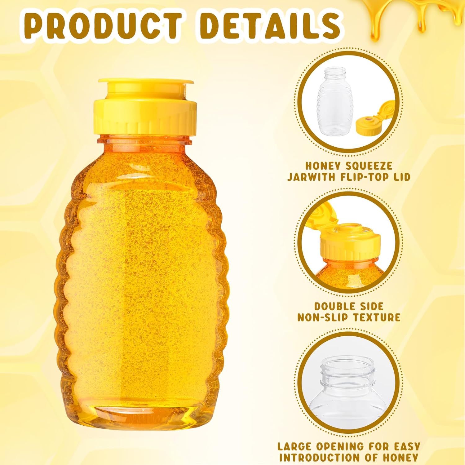 Nosiny 72 Pack 8 oz 12 oz 18 oz Honey Bottles Clear Plastic Squeeze Bottle Empty Refillable Jar Dispenser with Leak Proof Flip Caps Honey Containers for Storing and Dispensing