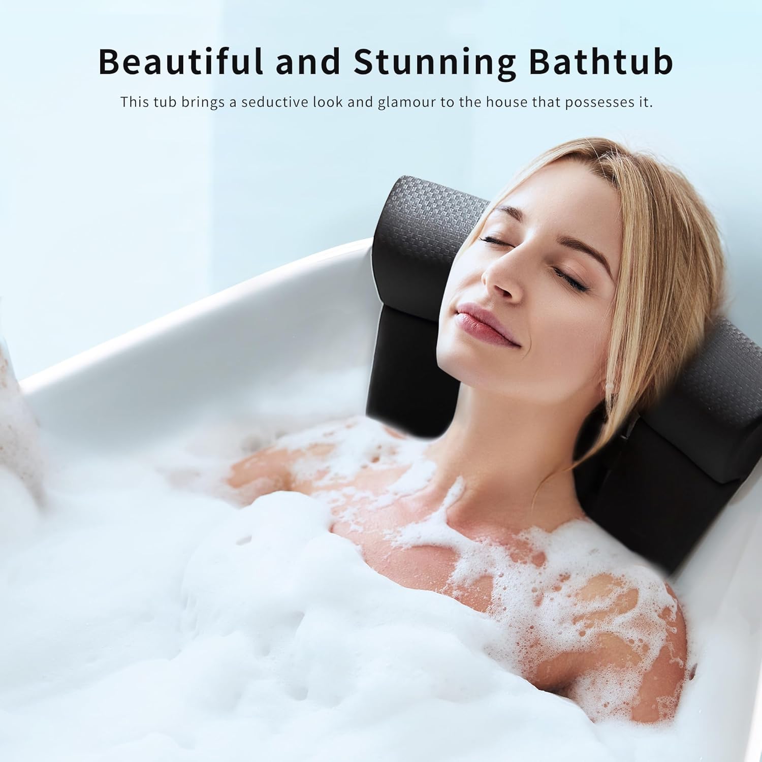 Empava 59 in. Acrylic Freestanding Tub Hydromassage Gracefully Oval Shaped Whirlpool 8 Water Jets Soaking SPA, Double-Ended Massage Bathtub with 2 Black Pillows