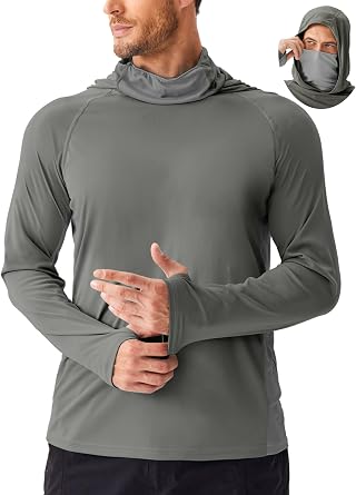 PINSPARK UPF 50+ Sun Hoodie Long Sleeve Fishing Shirts for Men with Mask