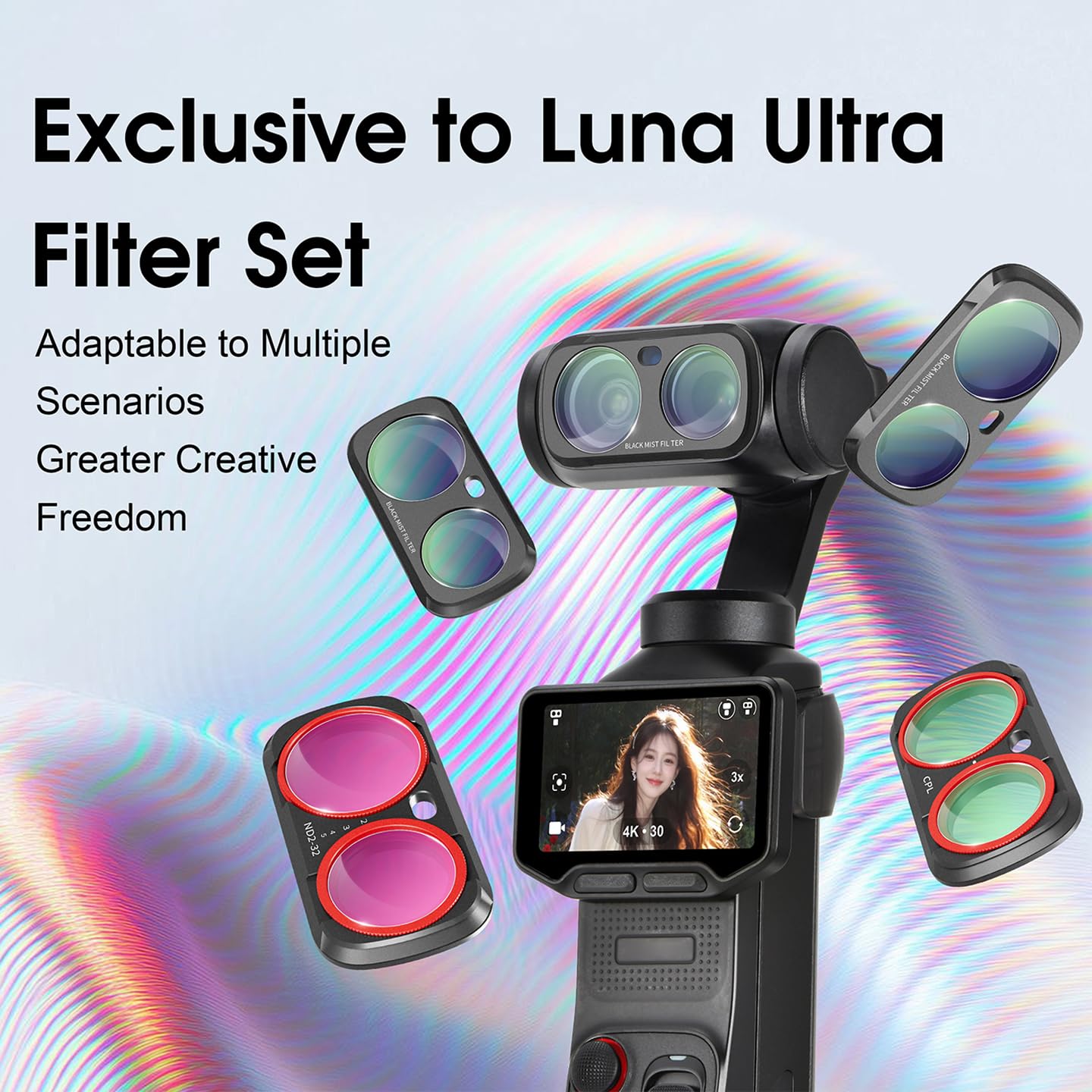 Magnetisches CPL & ND Filter Set für Insta 360 Luna Ultra Zubehör, 3er Pack Filterset für Insta360 Luna Ultra Kamera, CPL + Verstellbarer ND2-32 + Black Mist 1/4, HD-Optisches Glas, Multi-beschichtet