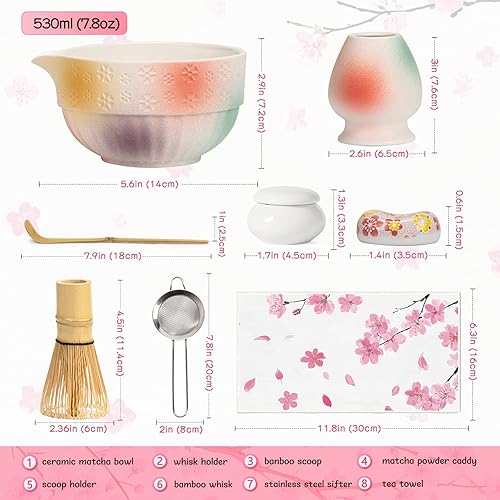Miniatura 5 de Juego de batidor de matcha, juego de matcha incluye cuenco de matcha (17.9 fl oz), batidor y soporte de matcha, cuchara de bambú, soporte para