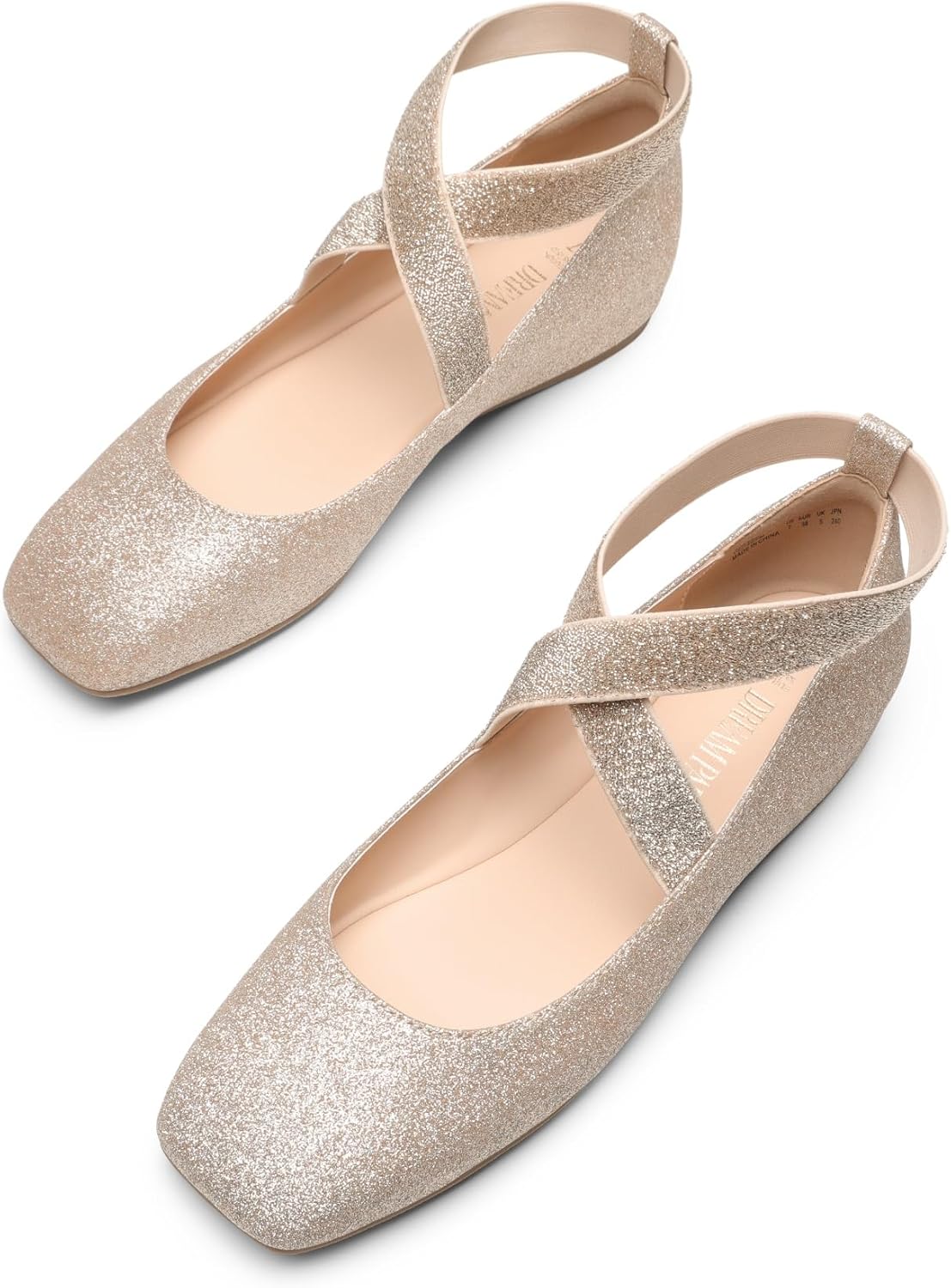 DREAM PAIRS Women's Ballet Flats, Comfortable Slip-On Square Toe Dress Shoes with Elastic Ankle Straps