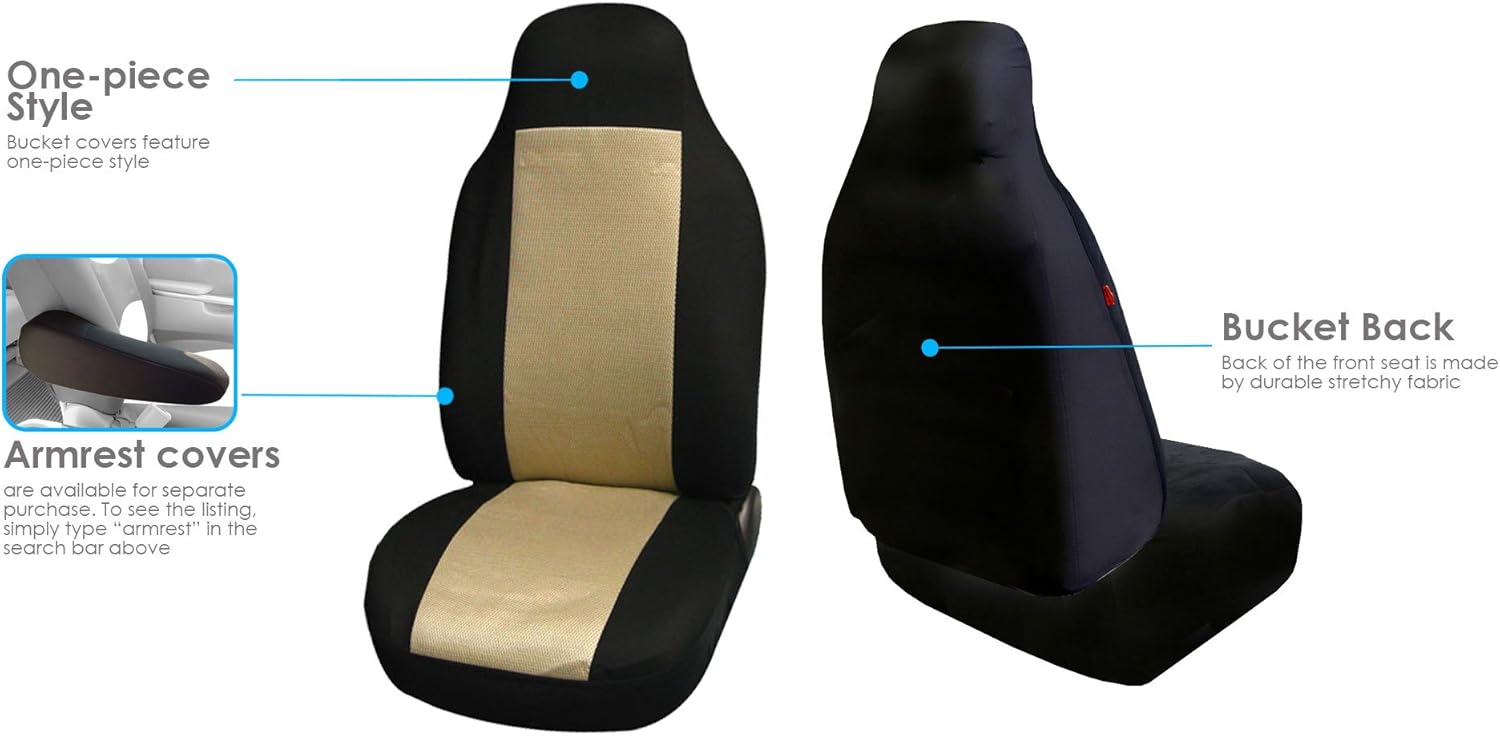 FH Group Automotive Full Car Seat Covers for SUV, Trucks, Sedan and More - Universal Fit Front High Back & Rear Solid Bench Design Interior Accessories - 3D Air Mesh Fabric Center Panel - Beige