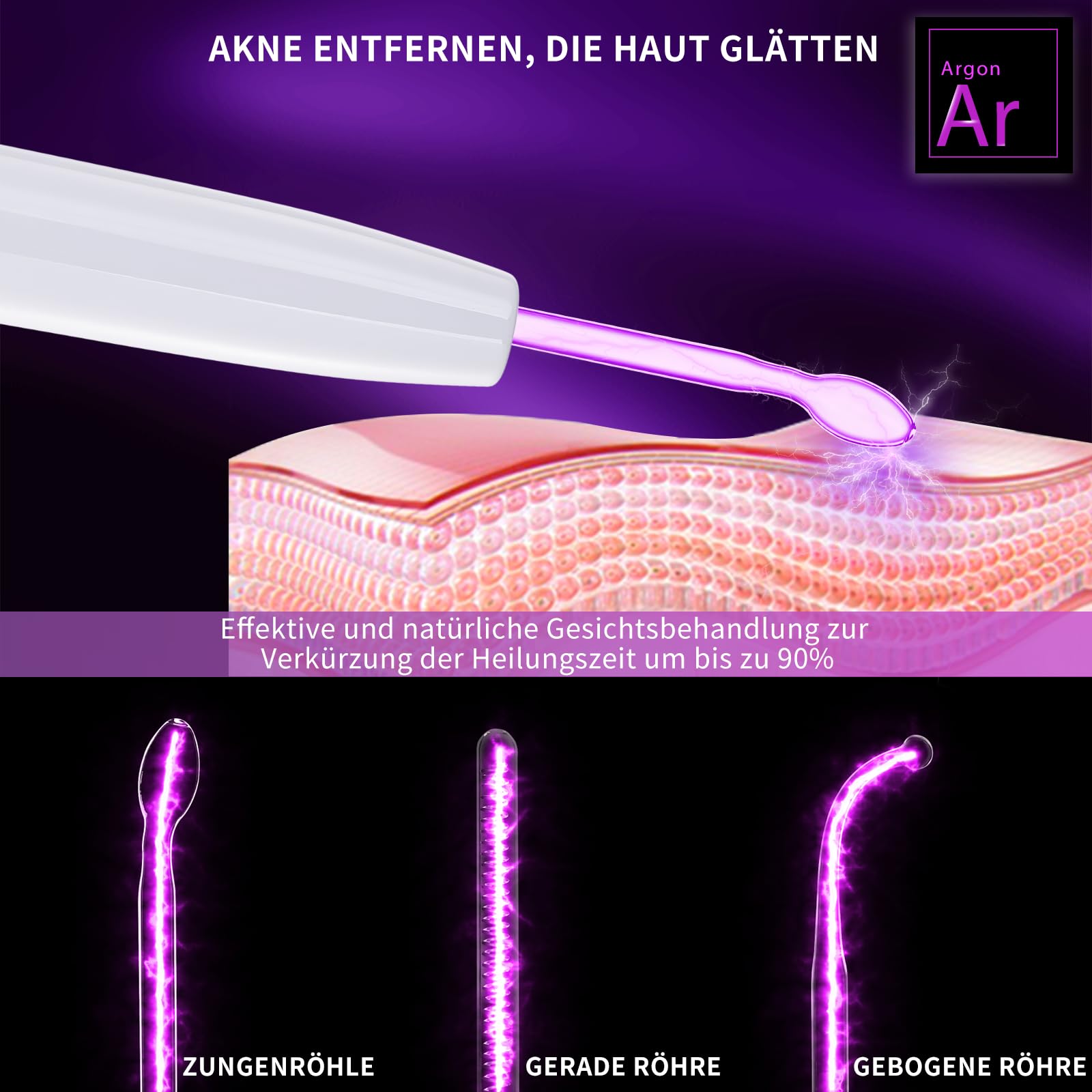 Hochfrequenzstab, iklestar Hochfrequenz Gerät Haare Kit mit Argon Neon Röhren, Professionelle Gesichts-Gerät für Hautpflege Home verwenden