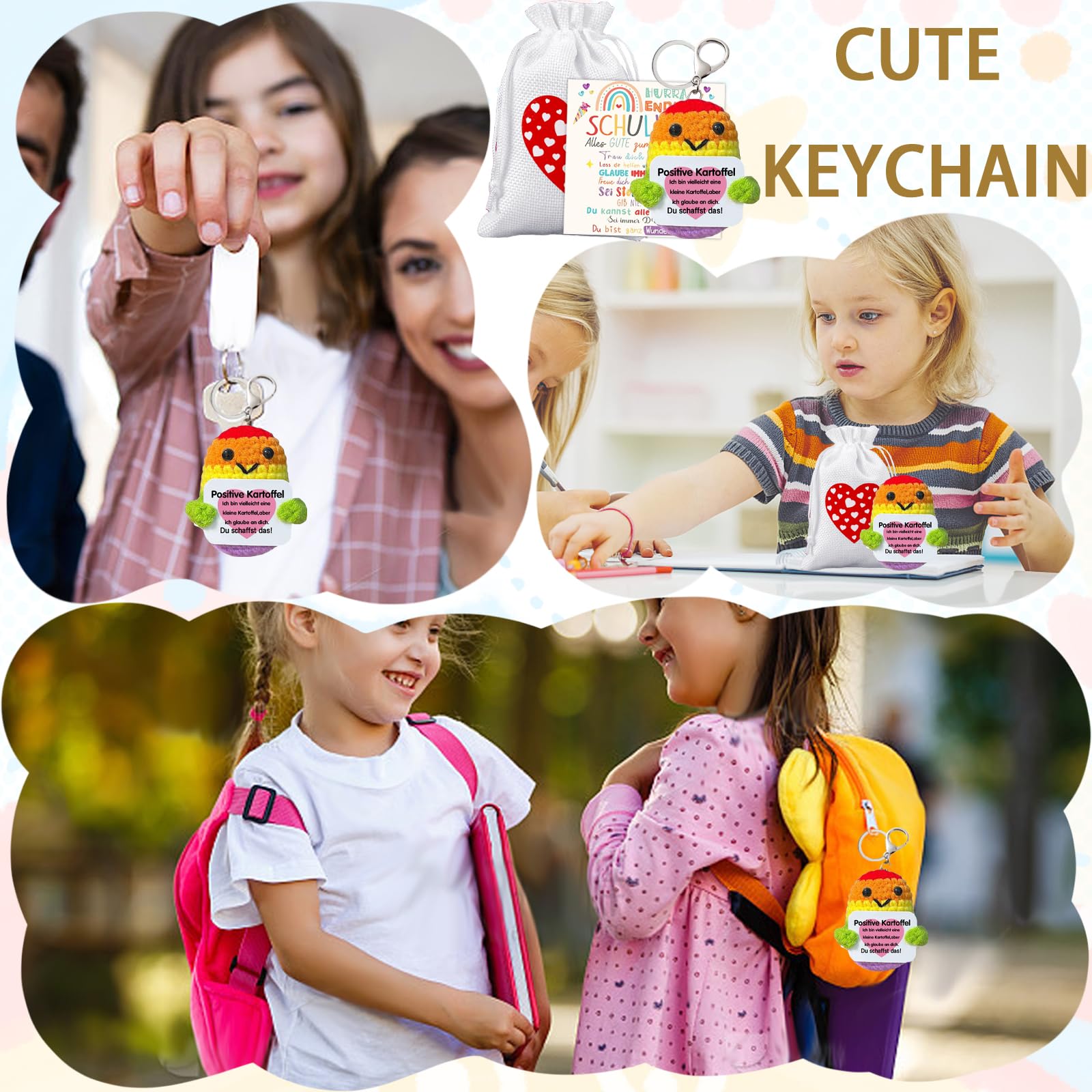 DPKOW Einschulungsgeschenk Set – Gehäkelter Bär Mit Schultüte & Karte, Glücksbringer Für Schulanfang