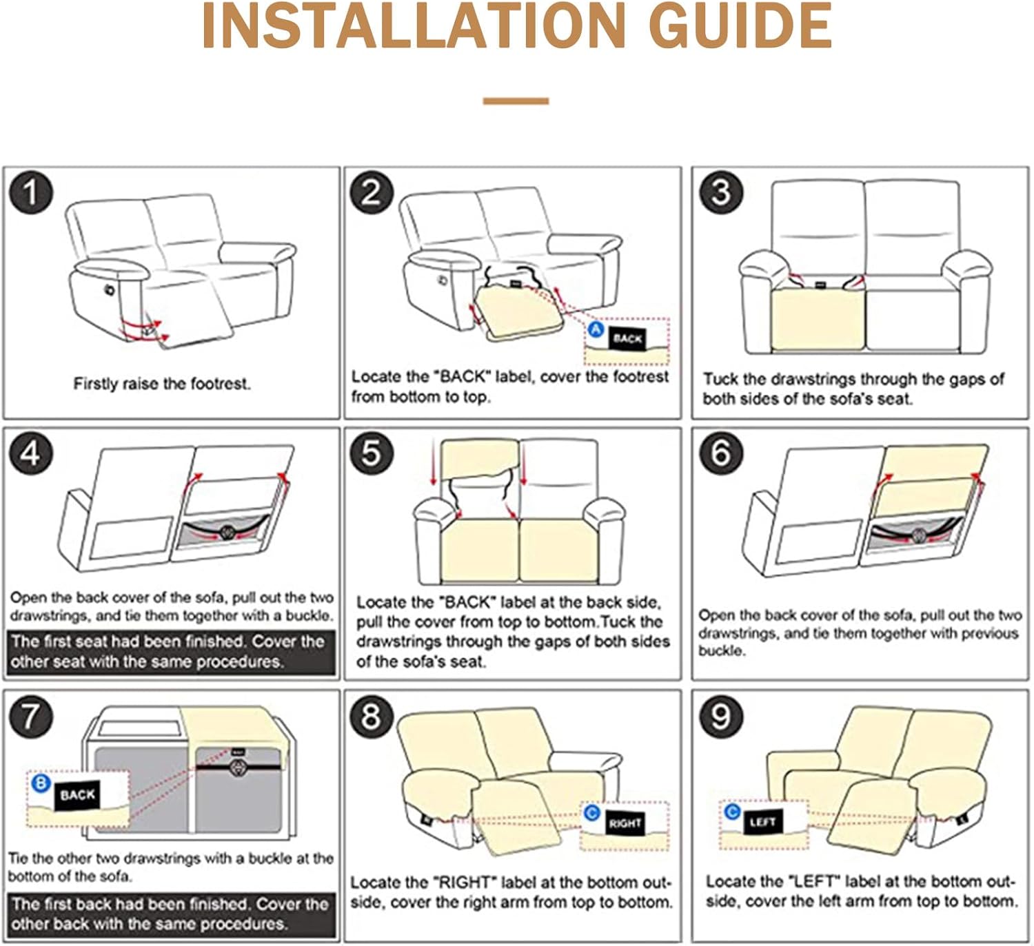 Recliner Slipcover, Solid Color Jacquard Stretch Reclining Chair Slipcovers 4-Pieces LazyBoy Covers Furniture Protector for Recliner with Pocket Sofa Couch Chair Cover (Gold)