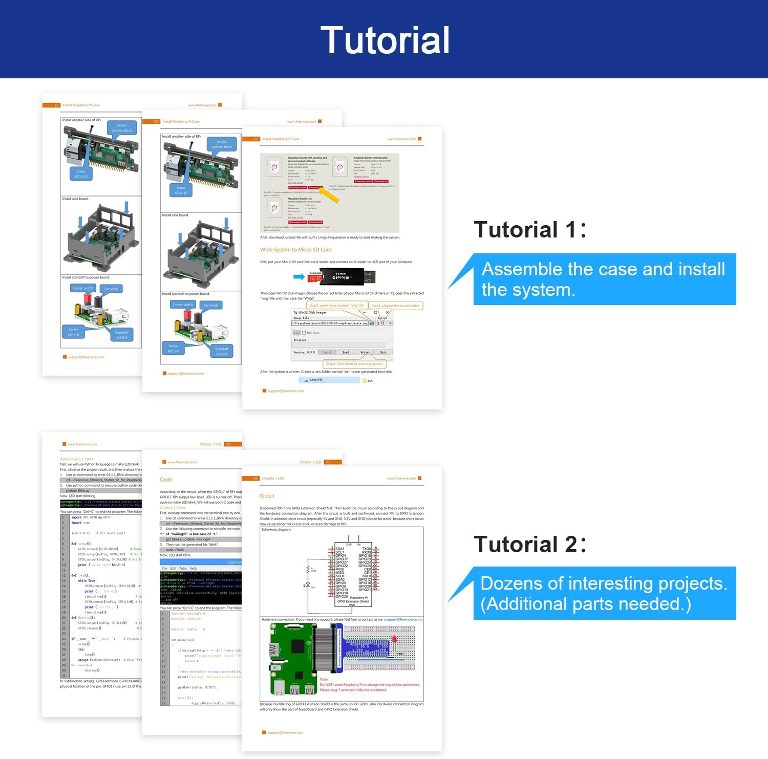 Freenove Case Kit for Raspberry Pi 4 B, Adjustable Speed Cooling Fan, Built-in Power Switch, Acrylic Protective Case, USB Cable